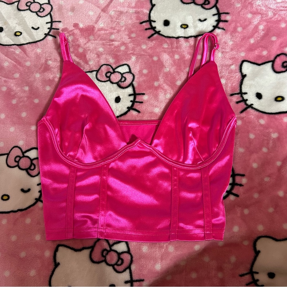 Hot Pink Satin Bustier Crop Top